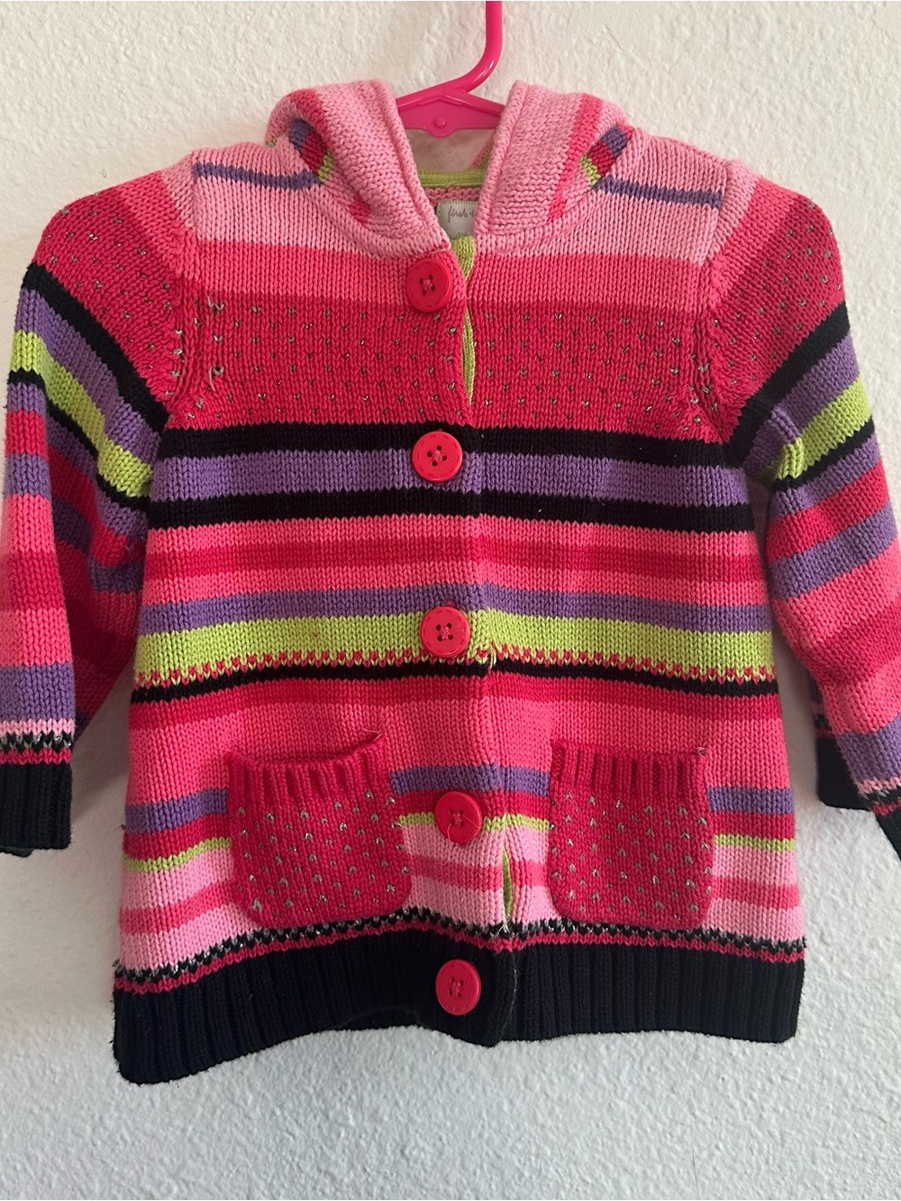 Y2K First Impressions' Pink Striped Hooded Cardigan Sweater 12mo